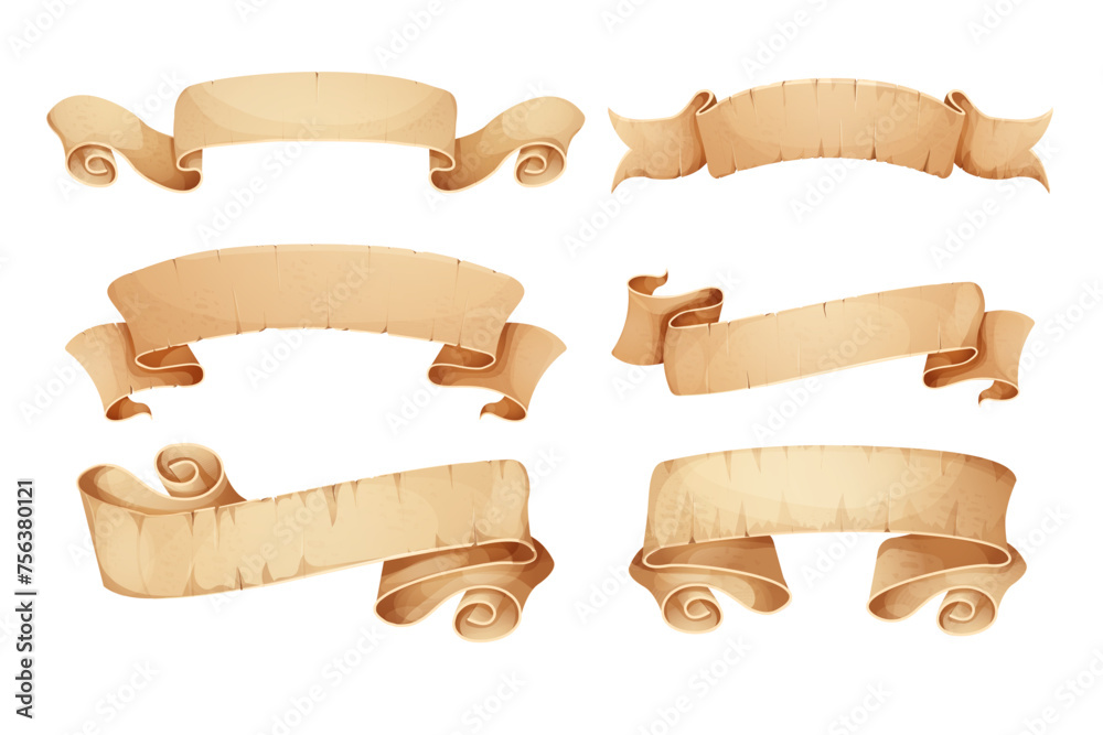 Canvas Prints set parchment paper scroll ribbon, old vintage banner game ui element isolated on white background.
