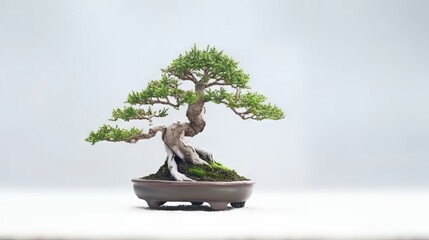 a bonsai tree with white background. Negative space. Free space for text. Generative AI