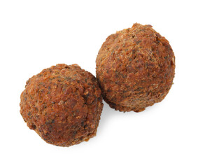 Two delicious falafel balls isolated on white, top view