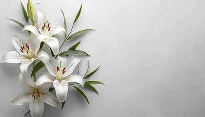 Elegant funeral lily on white background with spacious room for text placement and design creativity