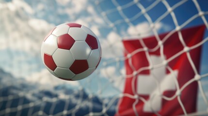 Soccer ball and Switzerland flag on the background of the football goal. Concept of 2024 UEFA European Football Championship
