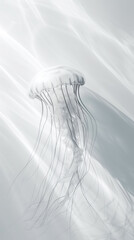 Aesthetic white jellyfish floating against light backdrop. Ocean ecosystem concept. Generative AI
