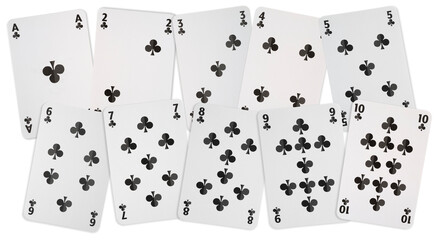 cartes à jouer de l' As au dix de trèfle sur fond transparent