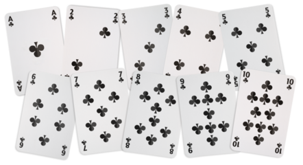 cartes à jouer de l' As au dix de trèfle sur fond transparent