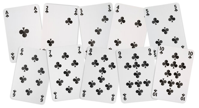 cartes &agrave; jouer de l' As au dix de tr&egrave;fle sur fond transparent