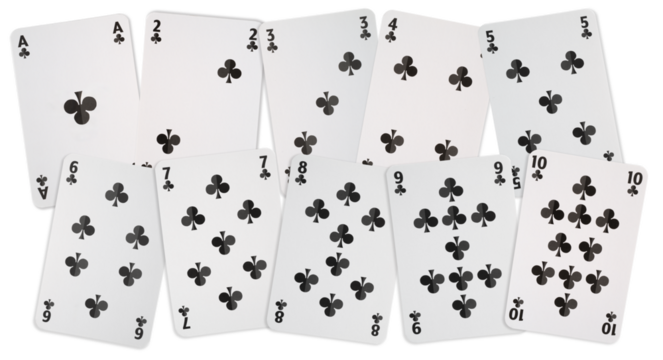 cartes à jouer de l' As au dix de trèfle sur fond transparent