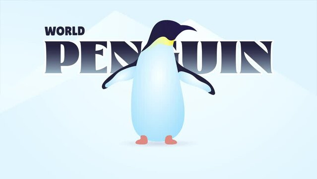 World Penguin Day April 25th motion with penguin character illustration on cold tone background