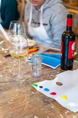Art and Wine workshop. Enjoying wine in painting class