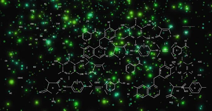 Animation of data processing and chemical formula over light spots