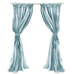 White Background Tall Rectangle Window with Pale Blue Drapes Clip Art Transparent Background