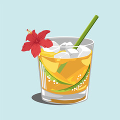 Glass of cocktail with flower.