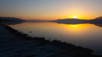 Fototapeta premium Sunset on the lake, Lake Burdur, Turkey.