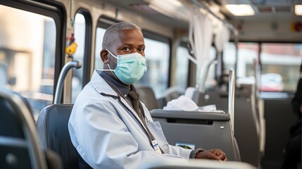 Portrait of a bus driver wearing a mask