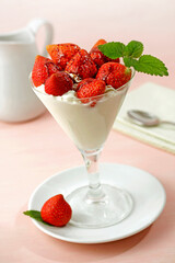 Yogurt with strawberries.