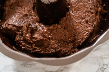 Batter to Pan - Chocolate Bundt Cake Preparation