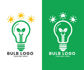 Eco energy green tree leaf creative innovative light bulb logo design vector template