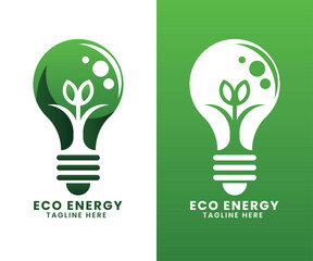 Eco energy green tree leaf creative innovative light bulb logo design vector template