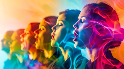 Vibrant spectrum of emotion: multi-colored portrait series