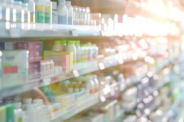 products in pharmacy shelves have many different kinds of medication