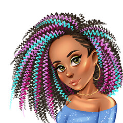 Beautiful cartoon curly hair girl portrait close up