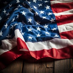 Obraz premium American flag on wooden table background
