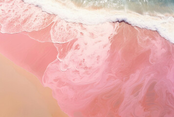 Fototapeta premium Pink sand beach with a white wave ocean.Holiday summer trip concept