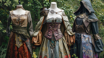 Costumes on mannequins for cosplay or RPG events - obrazy, fototapety, plakaty