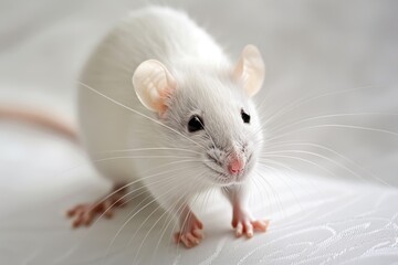 White Rat Isolated on White Background: Cute and Adorable Rodent with Soft Fur