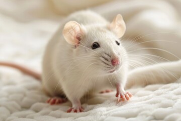 White Rat - Domestic Rodent Isolated on White Background as a Mammal Pet with Soft Fur and Long Tail