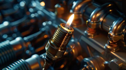 After a thorough check on the car's engine, the repair required a replacement spark plug coil made of metal to ensure proper maintenance of the vehicle's vital parts. - obrazy, fototapety, plakaty