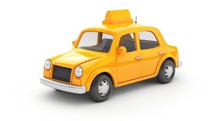 Yellow Car Cartoon Isolated on White Background. Fun Auto Automobile Vehicle Transportation Concept for Kids