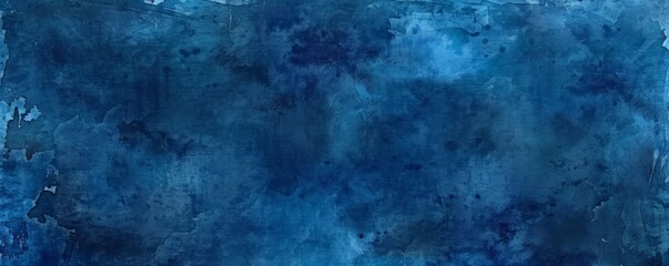 A backdrop of dark blue watercolor paint, providing a textured grunge effect that can serve as a dramatic background or banner. - obrazy, fototapety, plakaty