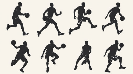 Fototapeta na wymiar A series of silhouettes of basketball players in motion