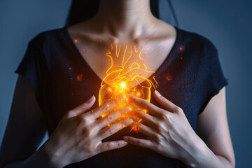 A woman is holding a heart in her hands