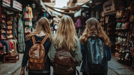 Fototapeta na wymiar Caucasian female tourist. Girls exploring the city