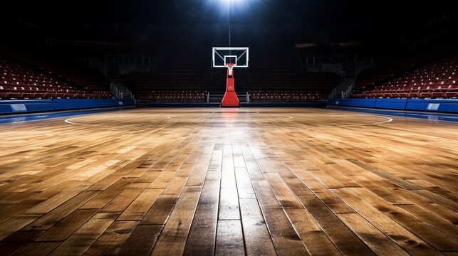 Basketball court with a single spotlight