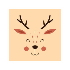 Simple deer portrait. Cute animal head portrait, kawaii deer face flat illustration