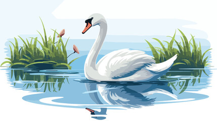 A graceful swan gliding across a tranquil pond 