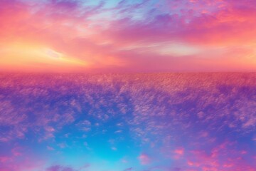 Fototapeta premium A surreal landscape with a pink, blue, and purple sky and a field of pink and purple flowers.