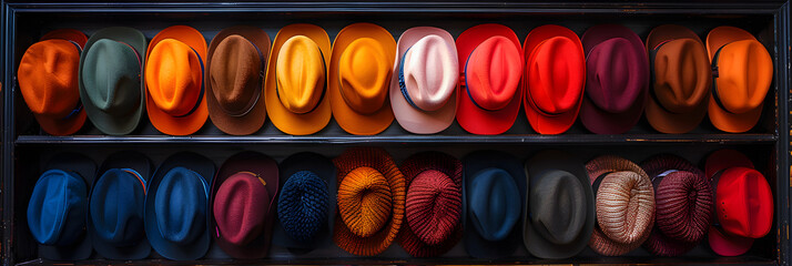 olourful Hats Stacked on a Wall,
Beautiful colorful hat.