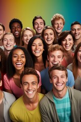 A group of diverse young people smiling happily together