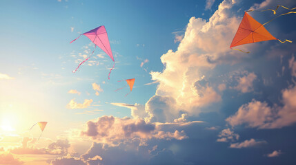 Kite float in the light breeze in the sky colors - obrazy, fototapety, plakaty