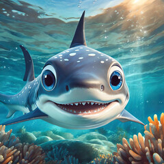 눈이 큰 귀여운 아기 상어