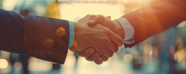 A firm handshake captured during a business meeting, symbolizing the mutual agreement and solid partnership between professionals, set against a context of collaborative success and future ventures.
