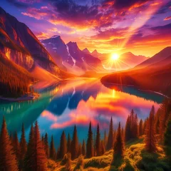 Zelfklevend Fotobehang sunset in the mountains © CognitiveShots