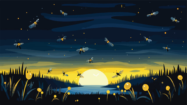 A group of fireflies illuminating the night sky 