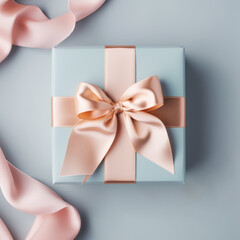 Elegant Gift Box with Satin Ribbon on Blue