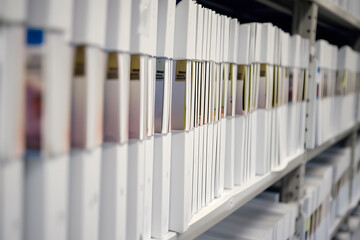 Fototapeta premium Stack or cabinet of document files in the office, business, finance, or education concept picture of a pile of colourful files of papers in the business firm or company
