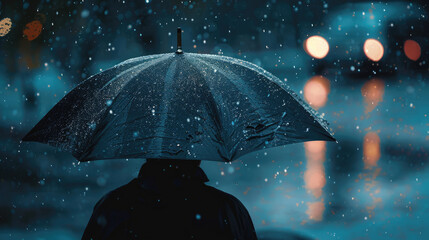 A man holds an umbrella in a storm - obrazy, fototapety, plakaty
