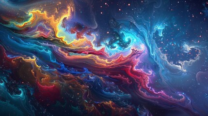 Fototapeta na wymiar A captivating science fiction vista that showcases the cosmos's breathtaking beauty, marked by vivid colors and patterns echoing the essence of ocean waves, nebulae, and celestial entities.